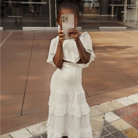 Jluxlabel White Off-Shoulder Ruffle Matching Set - Picture 3 of 3